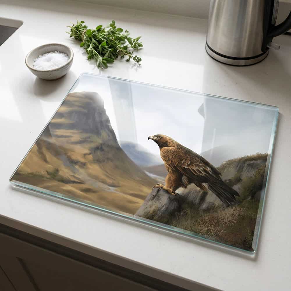 the-ginger-coo-personalised-toughened-glass-worktop-saver-cutting-board-highland-collection-golden-eagle-kitchen-gift-life