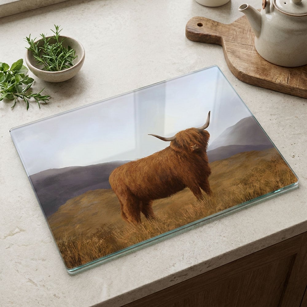 the-ginger-coo-personalised-toughened-glass-worktop-saver-cutting-board-highland-collection-highland-cow-kitchen-gift-life