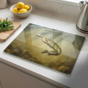 the-ginger-coo-personalised-toughened-glass-worktop-saver-cutting-board-highland-collection-pike-fishing-kitchen-gift-life