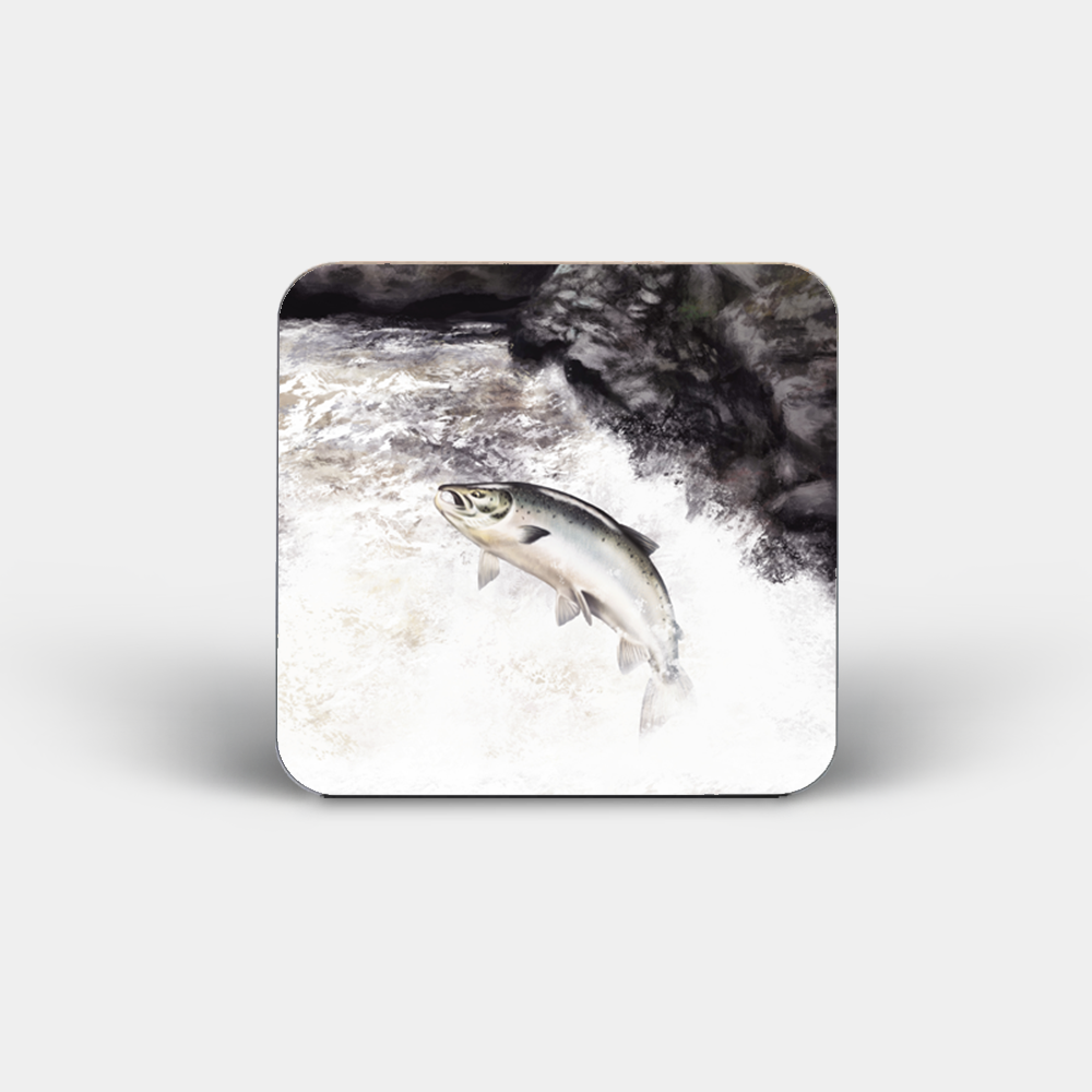 Leaping Salmon Printed Square Coaster