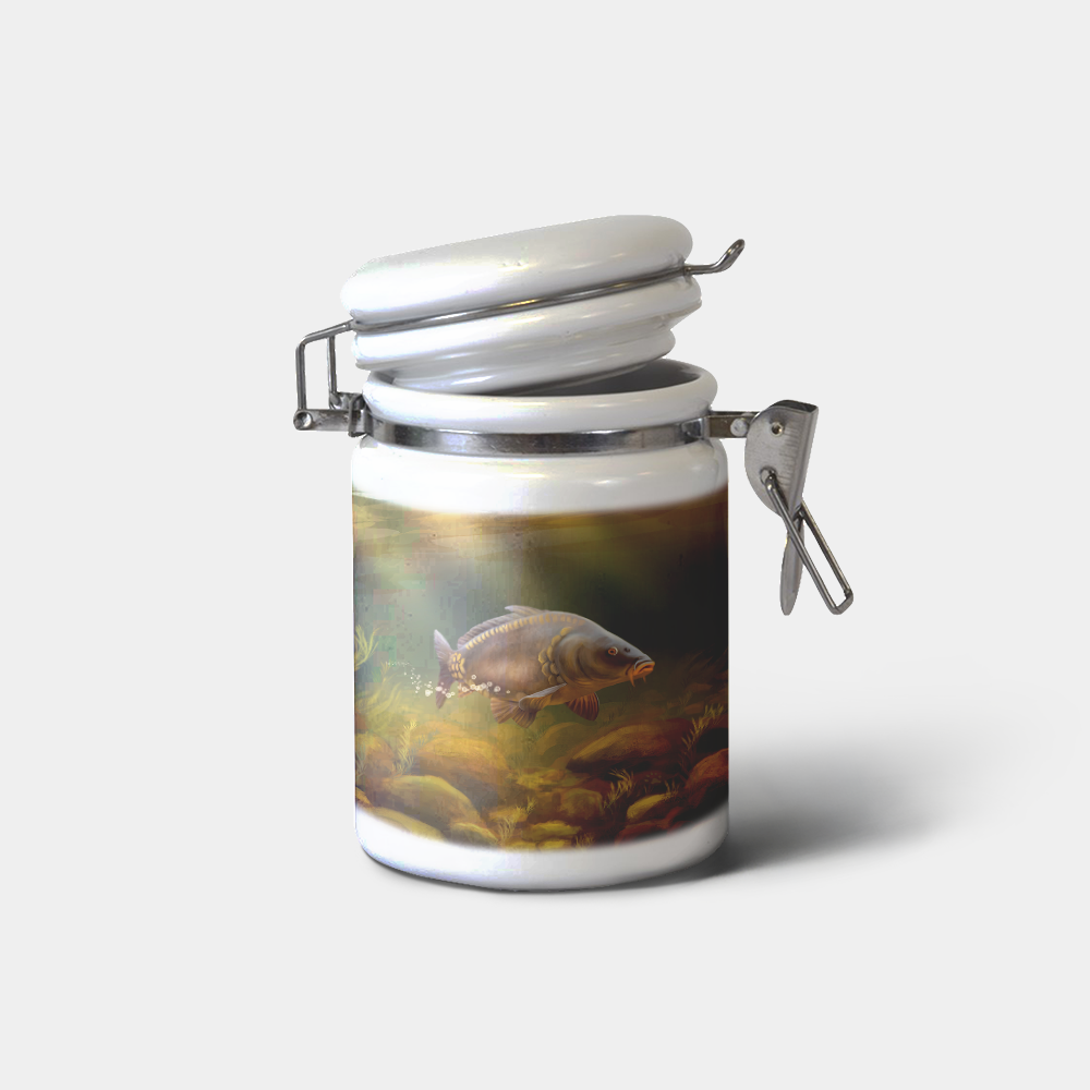The-Ginger-Coo-Custom-Personalised-Ceramic-Storage-Jar-Mirror-Carp-Fishing-Gift-Coarse-Fishing-Highland-Design