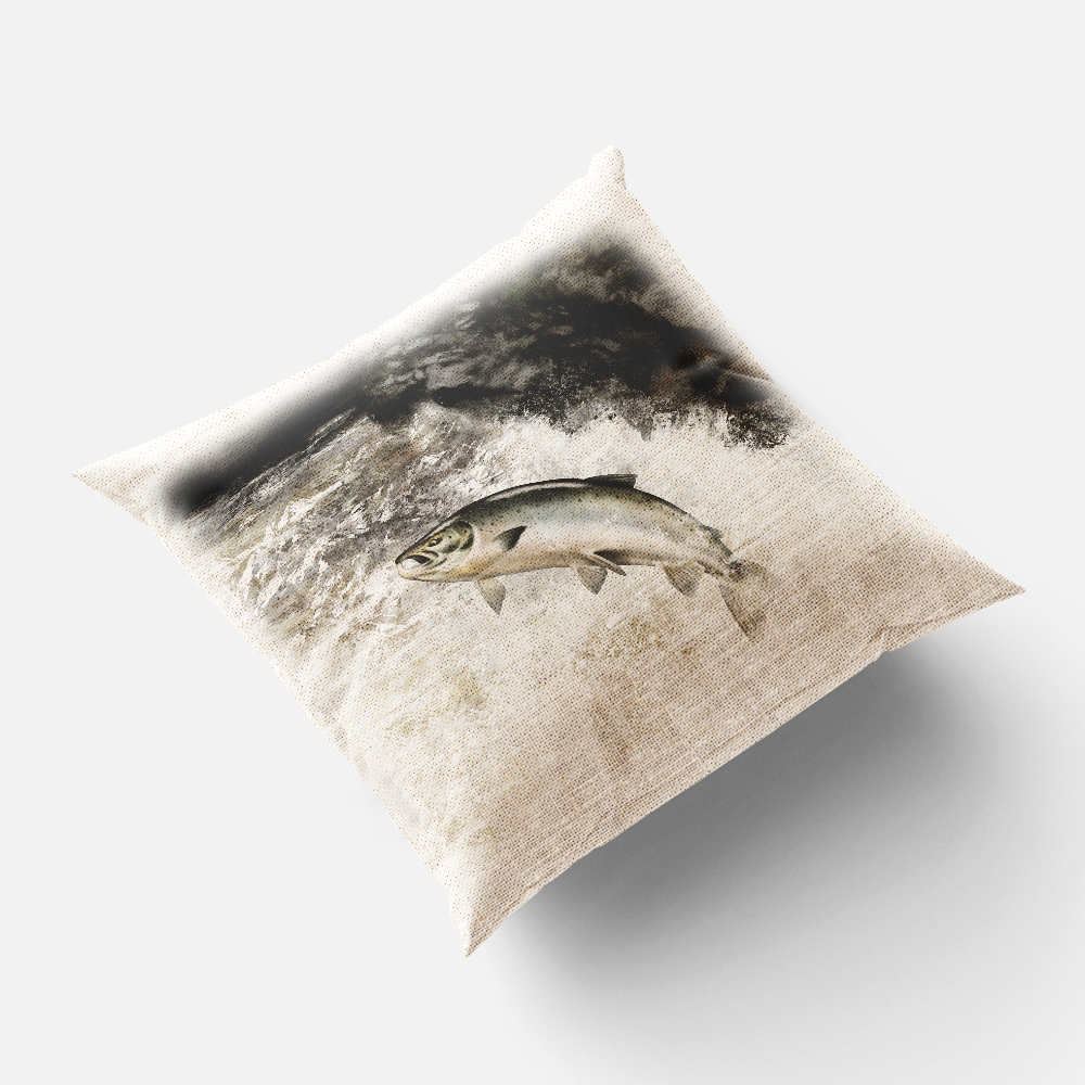 The-Ginger-Coo-Linen-Style-Cushion-Leaping-Salmon-Fishing-Angling-Angler-Fly-Fishing-Gift