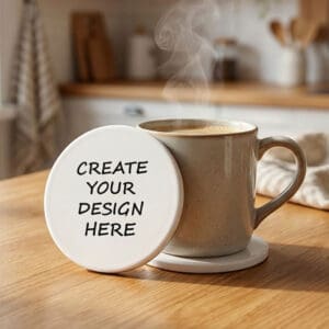 The Ginger Coo - Customised Personalised Round Ceramic Coasters - Custom Printed - Wording - Lifestyle