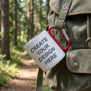 the-ginger-coo-personalised-metal-mug-with-carabineer-custom-create-design-WHITE-lifestyle