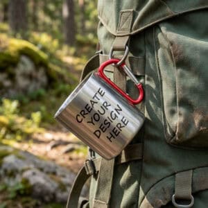 the-ginger-coo-personalised-metal-mug-with-carabineer-custom-create-design-silver-lifestyle-2